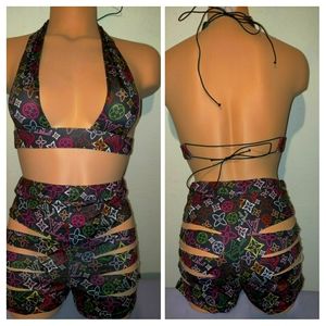 Exotic Dancewear 2 piece slashed shorts set